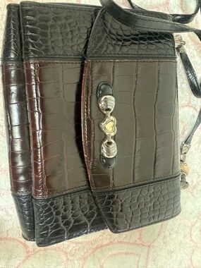 Brighton Two-Tone Croc- Shoulder Bag /Purse-in Dk Brown & Black, 100% Leather